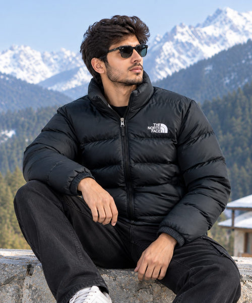 Premium Two Tone Puffer Jacket N/F  [BLACK]