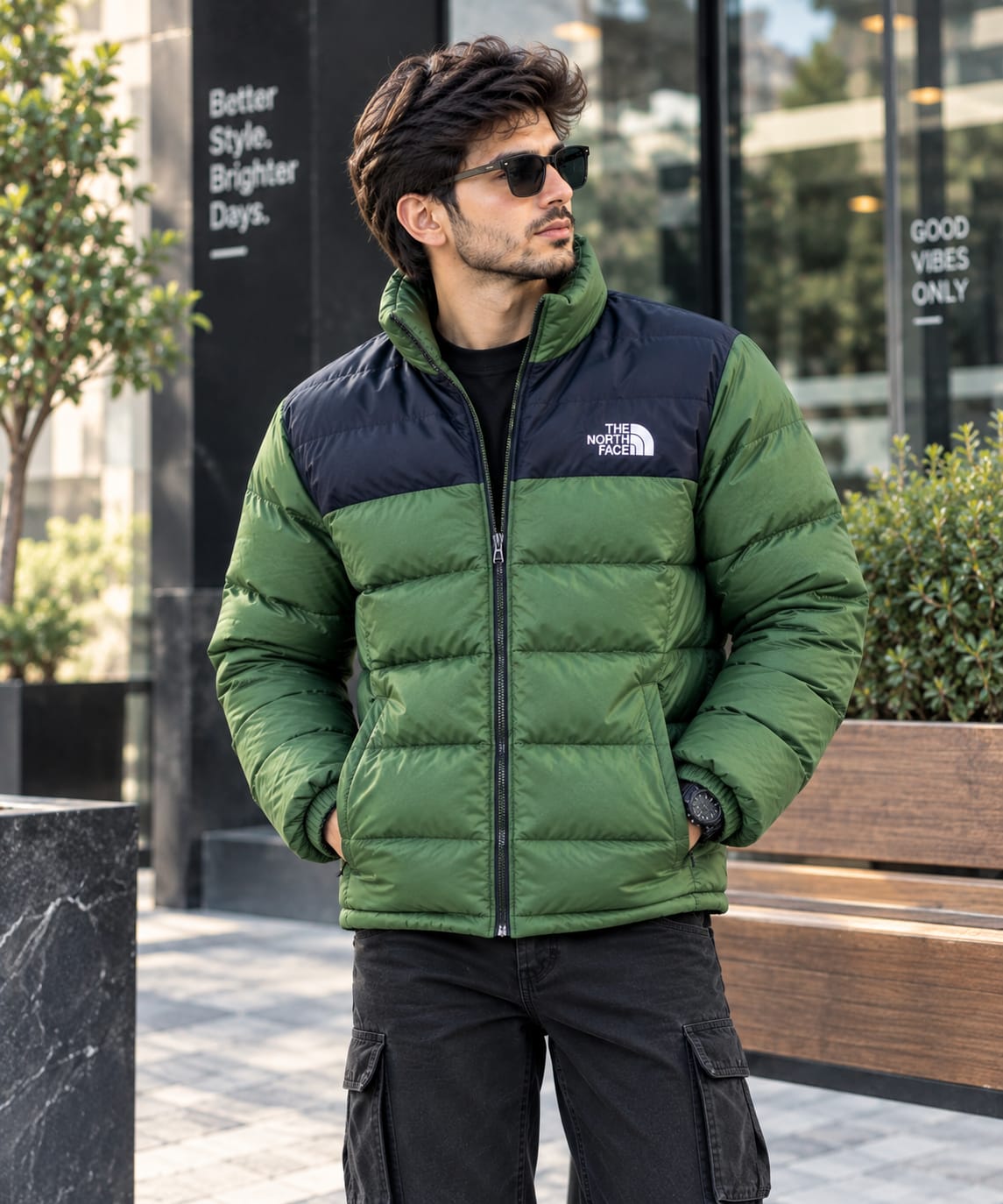 Premium Two Tone Puffer Jacket N/F  [OLIVE]
